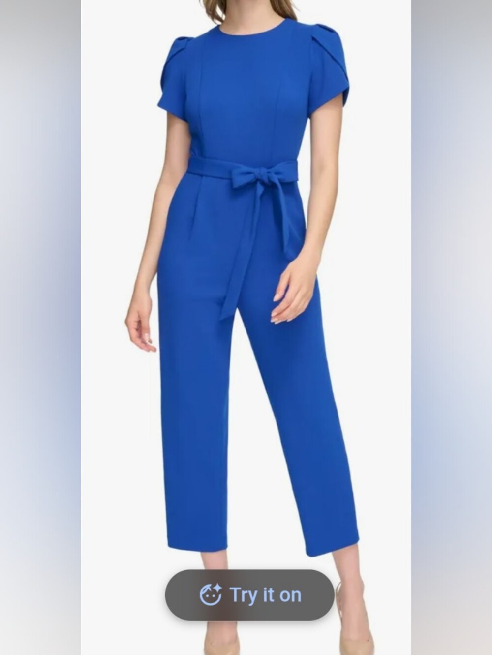 Calvin Klein Royal Blue Tulip Sleeve / Belted Jumpsuit - Picture 6 of 8